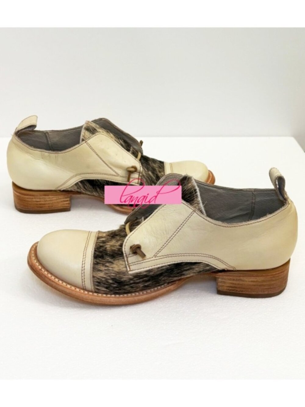 NEW Freebird Mabel White Multi Pony Leather Hair Beige Brown Oxford Flat Loafers - Picture 4 of 11
